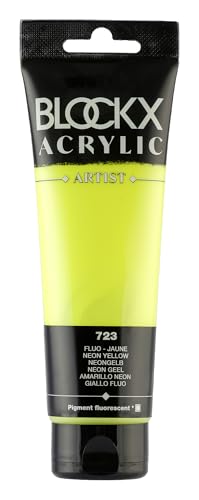 Blockx 60723BXC - Tube 120ml, feine Acrylfarbe, Acrylic Artist, transparent und satiniert, Neonfarbe Neongelb mit Pigmenten, 1 Stück von Blockx