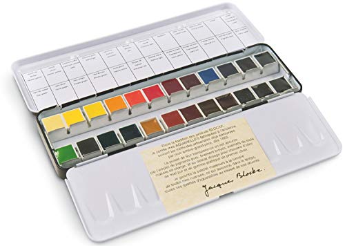 Blockx 85571 Aquarellkasten, feine Künstler-Aquarellfarbe im Metallkasten, 24 Farben in halben Näpfchen, mit hoher Leuchtkraft und Farbbrillanz, hochwertige Pigmente, bunt, one size von Blockx