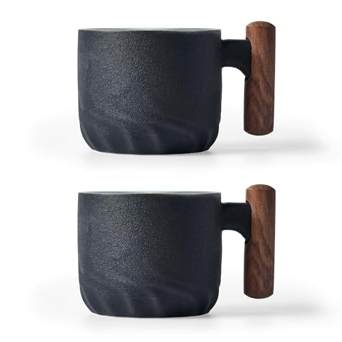 BlogBlog Espressotassen aus Keramik mit Holzgriff, Espresso-Schnapsbecher, Keramik, Teetassen, Porzellan, Demitessa-Tassen für Kaffee oder Tee, 85 ml, Schwarz, 2 Stück von BlogBlog