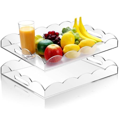 Acryl-Servierfach, 2pcs Clear Acrylschale, 16x12x2 Portion mit überbrochener Kante, Mehrzweck-Tischgeschirr für die Ausstellung von Lebensmittelkaffeetischen Küchenarbeitsplatte von Blogiiup