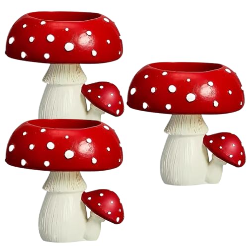 Blogiiup 3 PCs Pilzkerzenhalter, 2,9 '' Red Resin Teelight Kerzenhalter, realistischer Pilz -Teelicht -Kerzenständer zum Dekorieren von Kerzen von Blogiiup