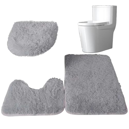 Blogiiup Badezimmerteppich-Set Nicht-Schlupf 3-teiliges Badezimmerteppich Set Saugle Badematte mit Rechteck, U-Form und O-Form traditionelle Badenteppiche Weiche Toilettenmatte für, grau Blogiiup Badezimmerteppich-Set Nicht-Schlupf 3-teiliges Badezimmerteppich Set Saugle Badematte mit Rechteck, U-Form und O-Form traditionelle Badenteppiche Weiche Toilettenmatte für, grau von Blogiiup