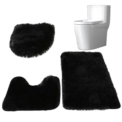 Blogiiup Badezimmerteppichset Nicht-Schlupf 3-teiliges Badezimmerteppich Set Saugle Badematte mit Rechteck, U-Form und O-Form traditionelle Badenteppiche Weiche Toilettenmatte für, schwarz Blogiiup Badezimmerteppichset Nicht-Schlupf 3-teiliges Badezimmerteppich Set Saugle Badematte mit Rechteck, U-Form und O-Form traditionelle Badenteppiche Weiche Toilettenmatte für, schwarz von Blogiiup