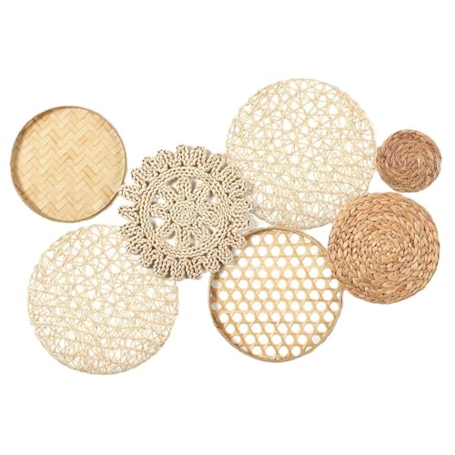 Blogiiup Boho Wall Basket Dekor, Boho -Wandkörbe 7pcs/Set unterschiedlicher Größe & Stilkorb Dekor Stroh gewebt und runde dekorative Kunst für Wohnzimmer, Schlafzimmer, Bauernhaus, Kindergarten von Blogiiup