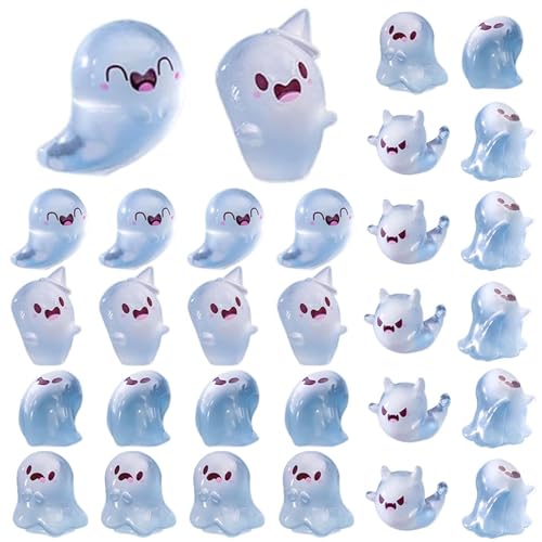 Blogiiup Ghost Decor, 30pcs/Set Mini Ghost 6 Style Luminous Cute Figur, Verschiedene gruselige Leuchten in dunklen winzigen Harzdekorationen für Halloween, Dollhouse, Mini -Halloween -Figuren Blogiiup Ghost Decor, 30pcs/Set Mini Ghost 6 Style Luminous Cute Figur, Verschiedene gruselige Leuchten in dunklen winzigen Harzdekorationen für Halloween, Dollhouse, Mini -Halloween -Figuren von Blogiiup