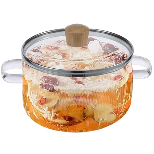 Blogiiup Glaskochgeschirr, Glaskochtopf mit Deckel 54 Unzen hitzebeständigen Doppelhandle-Glas-Kochgeschirr gestreiftem Glasschiff für Lebensmittelwein, Kochen-Topf von Blogiiup