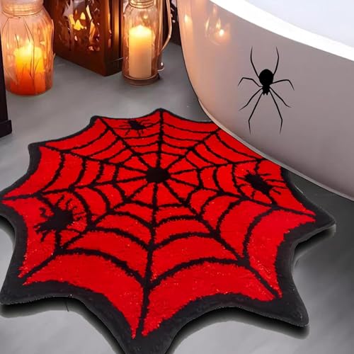 Blogiiup Halloween Teppich, Halloween Bath Matte 23.6x23.6in gruseliger Spinnennetz von Blogiiup