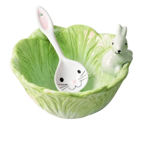 Blogiiup Keramikschale, Kohlplatten, süße Keramikschale mit Löffel, Hasen für Reis, Salat, Suppe, Sauce, süße Schalen von Blogiiup