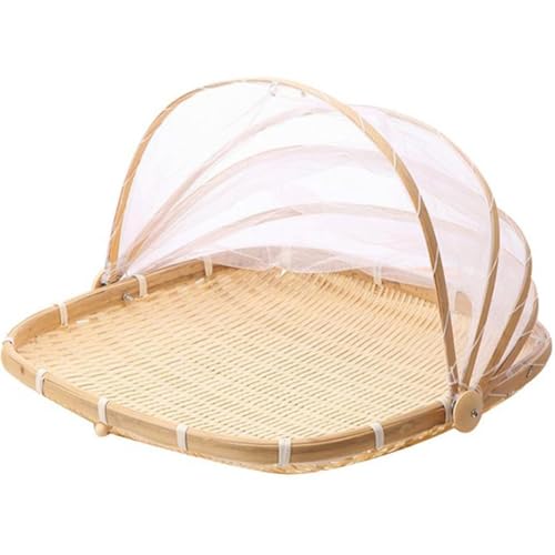 Blogiiup Mesh-Lebensmittelabdeckungen für Outdoors, Obstkorb mit Abdeckung 15x15 in quadratisch gewebten Bambusbrotkorb mit staubdichtem Mesh Weidenfutter mit Deckel, Zeltkorb für Früchte, Bambuskorb von Blogiiup