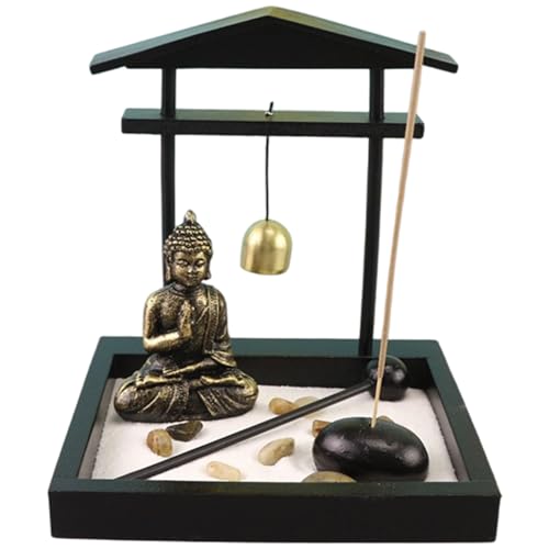 Blogiiup Mini Zen Garden, Zen Garden für Schreibtisch, Japanisches sitzendes Buddha Mini -Kit mit Weihrauchhalter Sand Dekorative Steinzubehör, Meditation Sand Tray Kit für Zuhause von Blogiiup