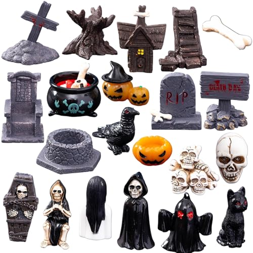 Blogiiup Miniatur Halloween Miniaturen, 21PCS Harz Mini Halloween Figuren, Horrorschädelköpfe Krähenkuschel Grabstein -Szenen -Accessoires für Party, Mini -Figuren Blogiiup Miniatur Halloween Miniaturen, 21PCS Harz Mini Halloween Figuren, Horrorschädelköpfe Krähenkuschel Grabstein -Szenen -Accessoires für Party, Mini -Figuren von Blogiiup