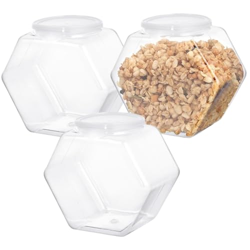 Blogiiup Plastik süße Gläser mit Deckel, 3pcs süße Gläser für Süßigkeitenbuffet, 2150 ml Sechskantonbonbonbon mit Deckel, klarer Plastikspender für Snacks, Trockenfutter, Kekse, Süßigkeiten, mit von Blogiiup
