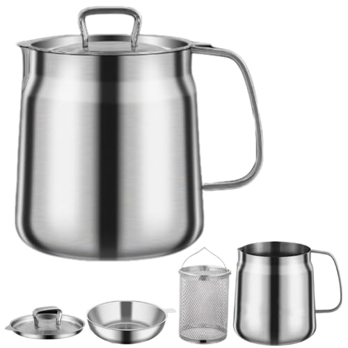 Blogiiup Speiseölfilter, Edelstahlölfilter-Topf 2L Speckfettsrainer mit Sieb mit Sieb Multifunktionaler-Speiseölfilter für Braten zum Camping der Küche zum Braten von Blogiiup