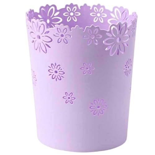 Blogiiup Süßer Mülleimer für Schlafzimmer, lila Mülleimer, hohle Blumenform Plastikdeckel ohne Kratzer - für Wohnzimmer, Badezimmer, Schlafzimmer von Blogiiup