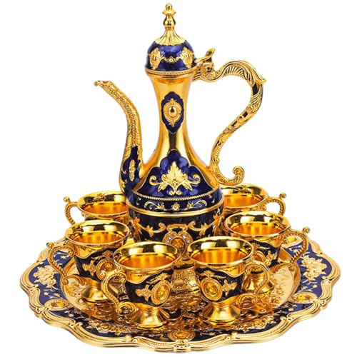 Blogiiup Türkischer Kaffee -Set, türkischer Tee -Set Vintage Exquisite Golden Coffee Tasse mit Tablett und 6 Tassen für Heimfeierdekorationen, marokkanischer Tee von Blogiiup