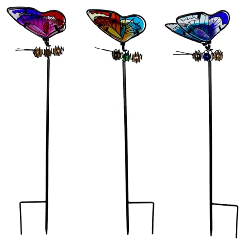 Butterfly Stick, 3pcs Dekorative Gartenstöcke, 20 Zoll Eisen Schmetterling Gartendekor, farbenfrohe Stock für Outdoor, Rasen, Weg, Terrasse, Picks von Blogiiup