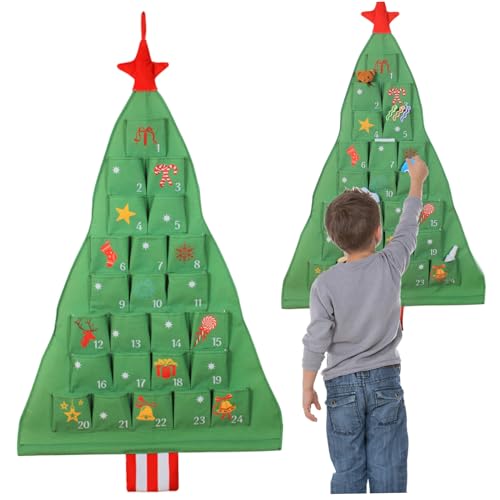 Countdown zu Weihnachten, Weihnachtsab Adventskalender Hanging Stoff Organizer Tree Countdown mit Taschen für Wohnzimmer Schlafzimmer Party, Adventskalender von Blogiiup