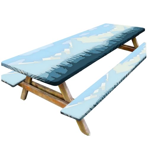 Elastische Picknicktischabdeckung, 3pcs/Set -Picknicktischabdeckung mit Bankabdeckungen 8ft wasserdichte Deckungen mit elastischen Camping -Tischdecke zum Campen, Stil 1 1 von Blogiiup
