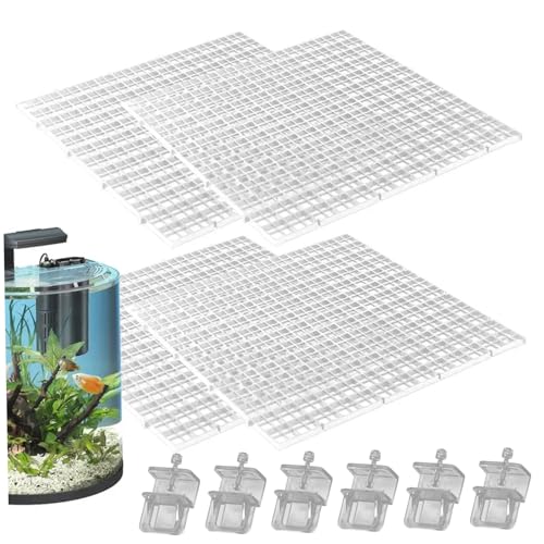 Fischtankabdeckung, Aquarium Deckel 4pcs 12x12 Gitterfischtank Deckel Anti-Jump-Katzen-Sicht-Aquariumhaube mit 6 klemmern atmungsaktiven, schneidbaren Nicht-Opaque-Abdeckungen, Zubehör, Zubehör von Blogiiup
