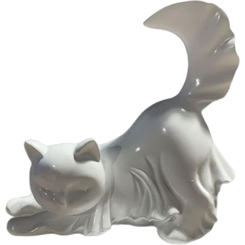 Ghost Figur, Ghost Cat 5.1 Luminous Harzkatze Statue süße gruselige Kitty Halloween Dekorationen für Innenhausgarten im Freien, weiße, Schwarze Figurine im Freien von Blogiiup