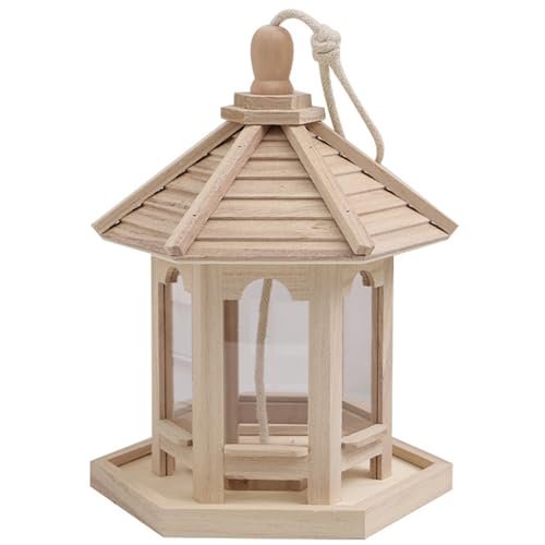 Hängende Vogelfutterläder -Pavillon -Form 8x8x10 Unvollendete hölzerne Wildvogelfutterhäuschungen mit Hängenden Seil für Outdoor, Futterhäuschen, Futterhäuschen von Blogiiup