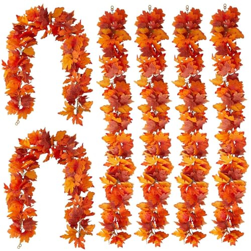 Herbstblätter Girlande, 6pcs Herbstblätter Garland, 5, 7 Fuß künstliche Ahornblatthängern Reben für Thanksgiving Home Wedding Party von Blogiiup