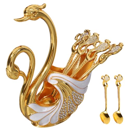 Kaffeelöffelhalter, Kaffeelöffel Set mit Basishalter, Metallschwanform -Rührer mit 6 Goldlöffel für Dessert -Eiscreme, Küchen, Rührer Kaffeelöffelhalter, Kaffeelöffel Set mit Basishalter, Metallschwanform -Rührer mit 6 Goldlöffel für Dessert -Eiscreme, Küchen, Rührer von Blogiiup