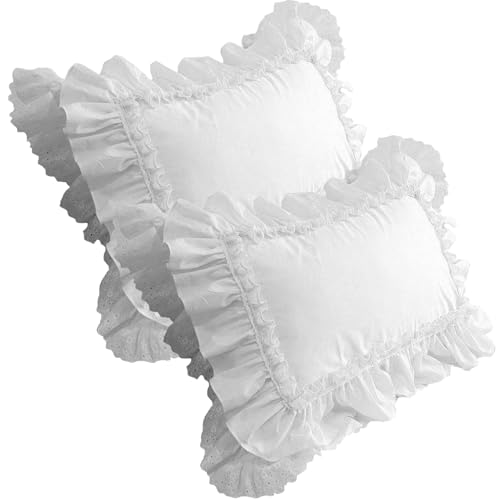 Kissen mit weißen Rüschenkissen, 2pcs Rüschenkissen -Gehäuse, 19x29 Zoll Baumwollweichhüllen mit Spitze, Vintage -Haushaltswesent für Schlafzimmer, Bett, weich von Blogiiup