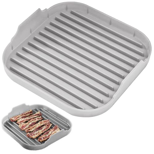 Mikrowellenspeckschale, Speckkocher für Mikrowellenofen Silikonschale Nicht -Stick mit Grooves Spülmaschine Safer Easy Maker 9, 8x9.8x2 Zoll Grau von Blogiiup