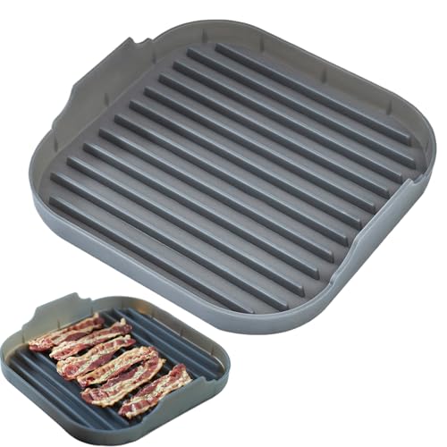 Mikrowellenspeckschale, Speckkocher für Mikrowellenofen Silikonschale Nicht -Stick mit Grooves Spülmaschine Safer Easy Maker 9, 8x9.8x2 Zoll Schwarz von Blogiiup
