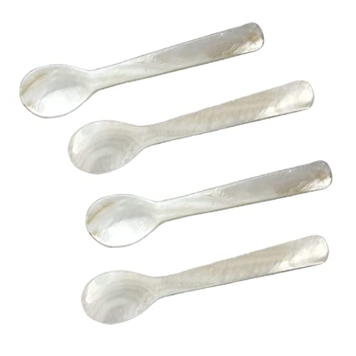 Mutter des Perlenlöffels, 4pcs klassische Kaviarlöffel, handgefertigte Eierlöffel, runde Griff -Mop -Löffel für Kaviar -Eier (4,7 Zoll) von Blogiiup