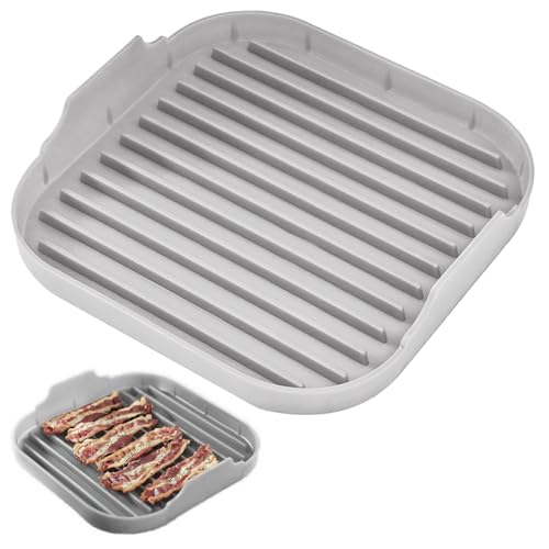 Speck-Mikrowellenschale, Speckkocher für Mikrowellenofen-Lebensmittel-Silikon-Mikrowellen-Speck-Tablett Non-Stick-Speckschale mit Grooves Spülmaschine Safer Easy Spacon Maker 9,8x9.8x2 Zoll Grau Grau von Blogiiup