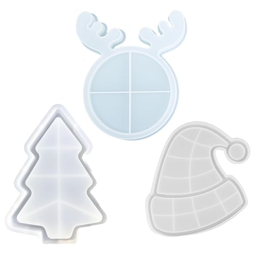 Weihnachtsharzformen, 3pcs Weihnachtsiegel Formen weiche Geweih -Hut -Baum Silikon leicht zu demolden flexibel für Harzhandwerkspeicher Tablett von Blogiiup