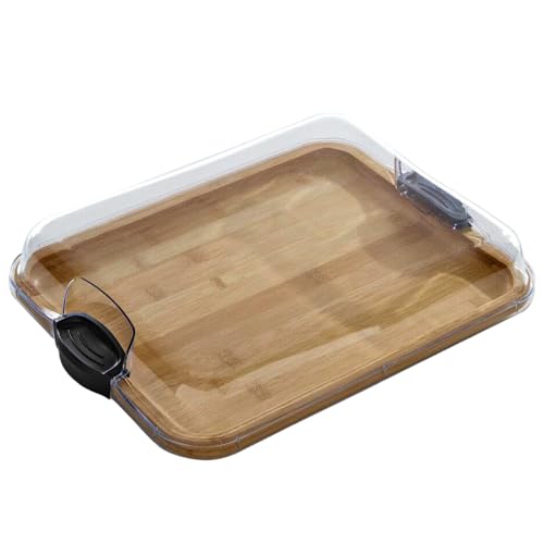 Wurstwarenbrett mit Deckel, 2-in-1-Bambus-Schneidebrett, reversible Wurstwarenbretter mit klarem Verriegelungsdeckel und schwarzen Griffen für Gemüse, Snacks mit Abdeckung von Blogiiup