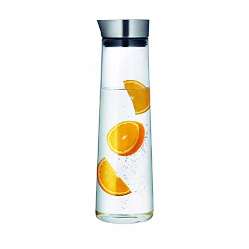 blomus -ACQUA- Wasserkaraffe aus Glas, 1,5 Liter Fassungsvermögen, Glaskaraffe mit hochwertigem Edelstahl-Deckel, tropffreies Ausgießen, exklusive Optik (H / B / T: 33 x 10 x 10 cm, Klar, 63448) von Blomus