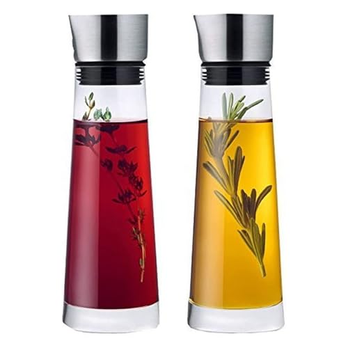 blomus -ALINJO- Essig & Öl Set aus mattem Edelstahl und klarem Glas, vielseitig einsetzbar, präzises Dosieren, leicht zu reinigen, Küchenaccessoire (H / B / T: 20 x 5 x 5 cm, Edelstahl, 63509) von Blomus