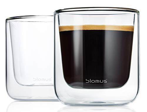 blomus -NERO- 2er Set Kaffee-Gläser aus Glas, 200 ml Fassungsvermögen, doppelwandiges Thermoglas, freischwebend / Schwebeeffekt, spülmaschinenfest (H / B / T: 8,5 x 7,5 x 7,5 cm, Glas, 63653) von Blomus