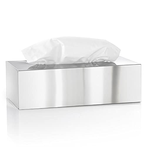 blomus -NEXIO- Kleenexbox aus poliertem Edelstahl, Kosmetiktuchbox für alle Papiertücher, Papiertuchspender Ein-Hand-Bedienung, exklusives Badaccessoire (H / B / T: 7,5 x 24 x 12 cm, Edelstahl, 66660) von Blomus