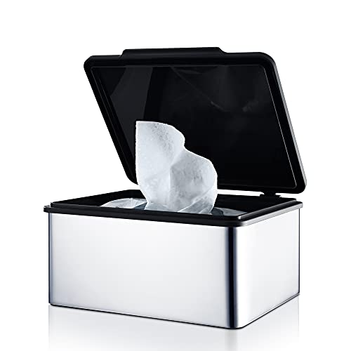 blomus -MENOTO- Feuchttücherbox aus poliertem Edelstahl, mit praktischem Kunststoffeinsatz, exklusive Optik, modernes Badaccessoire, hochwertig (H / B / T: 7 x 14,9 x 13,2 cm, Edelstahl, 68822) von Blomus