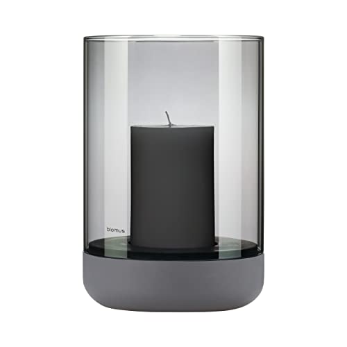 blomus Windlicht -Calma- Kerzenhalter Steel Gray & Smoke inkl. Kerze Size L (66231) von Blomus