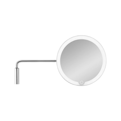Blomus LED Kosmetikspiegel MODO mit Wandhalterung | Akku Schminkspiegel aus mattem Edelstahl | Touch, 3 Lichtfarben, Dimmbar | 14L x 20B x 34,5H cm | 5-Fach Vergrößerungsspiegel inkl. USB-C Kabel von Blomus