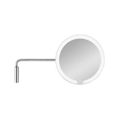 Blomus LED Kosmetikspiegel MODO mit Wandhalterung | Akku Schminkspiegel aus poliertem Edelstahl | Touch, 3 Lichtfarben, Dimmbar | 14L x 20B x 34,5H cm | 5-Fach Vergrößerungsspiegel inkl. USB-C Kabel von Blomus