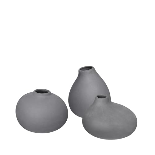 Blomus -Nona- 3er Set Porzellan Vase, 3 Formen, Blumenvase, Dekovase, Tischvase, Farbe Pewter, Material Porzellan (66223) von Blomus