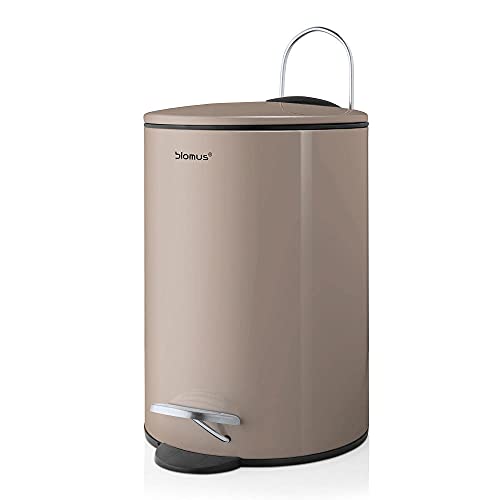 blomus -TUBO- Treteimer aus pulverbeschichtetem Stahl, Taupe, 3L Fassungsvermögen, Smart-Close-System, entnehmbarer Eimer, exklusives Badaccessoire (H / B / T: 24,5 x 17 x 17 cm, Taupe, 68890) von Blomus