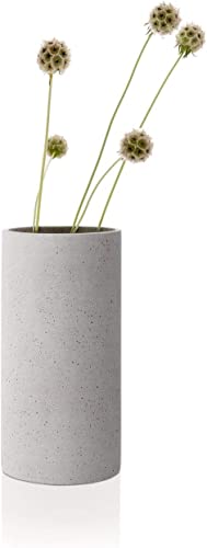 blomus -COLUNA- Vase M aus Polystone, hellgrau, puristische Beton-Optik, dekorative Vase in moderner Optik, hohe Tischdeko, exklusives Wohnaccessoire (H / B / T: 24 x 12 x 12 cm, hellgrau, 65596) von Blomus