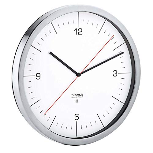 blomus -CRONO- Funkuhr M mit mattiertem Edelstahlrand, zeitloses Weiß, Wanduhr, automatische Zeiteinstellung, hohe Genauigkeit, exklusives Wohnaccessoire (H / B / T: 30,5 x 30,5 x 4 cm, Weiß, 65436) von Blomus