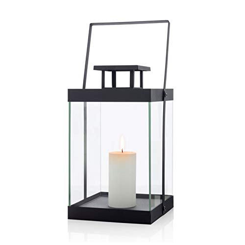 blomus -FINCA- Laterne M aus pulverbeschichtetem Metall, Windlicht, exklusive Optik, modernes Wohnaccessoire, stimmungsvolle Atmosphäre, Indoor-Nutzung (H / B / T: 36,5 x 21 x 21 cm, Schwarz, 63687) von Blomus
