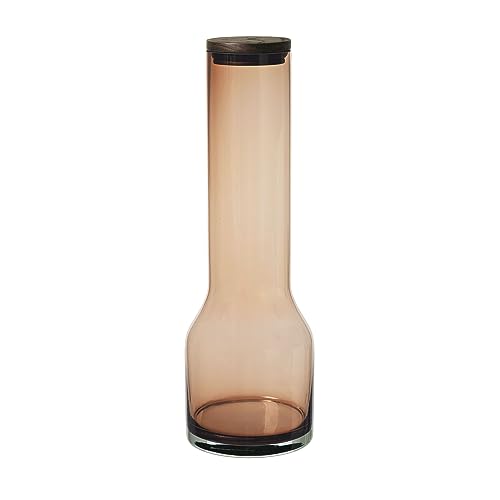 blomus -LUNGO- Wasserkaraffe, mundgeblasenes, farbiges Glas, Deckel aus Eiche, 1100ml, Farbe Coffee (64173) von Blomus