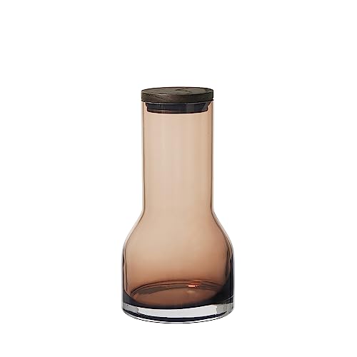 blomus -LUNGO- Wasserkaraffe, mundgeblasenes, farbiges Glas, Deckel aus Eiche, 650ml, Farbe Coffee (64174) von Blomus