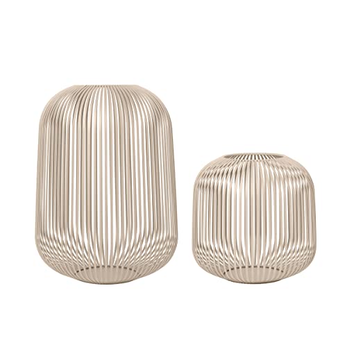blomus Laterne Lito 2er Set | Nomad | Größe M und L | 28L x 28B x 27H cm | 33L x 33B x 45H cm | Kerzenhalter Beige | Windlicht aus Edelstahl | Laterne Deko | Indoor Windlicht von Blomus